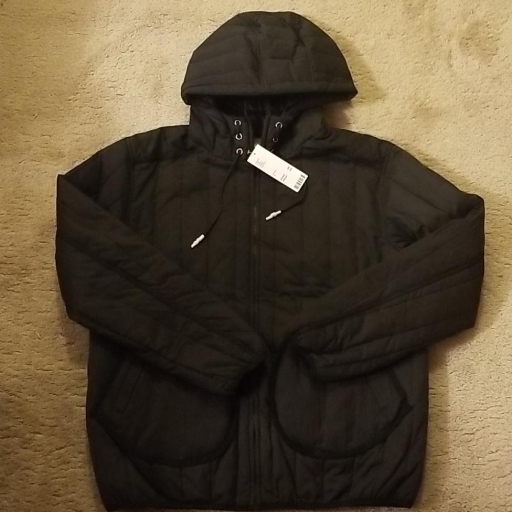 New urban outfitters hooded poly line black jacket